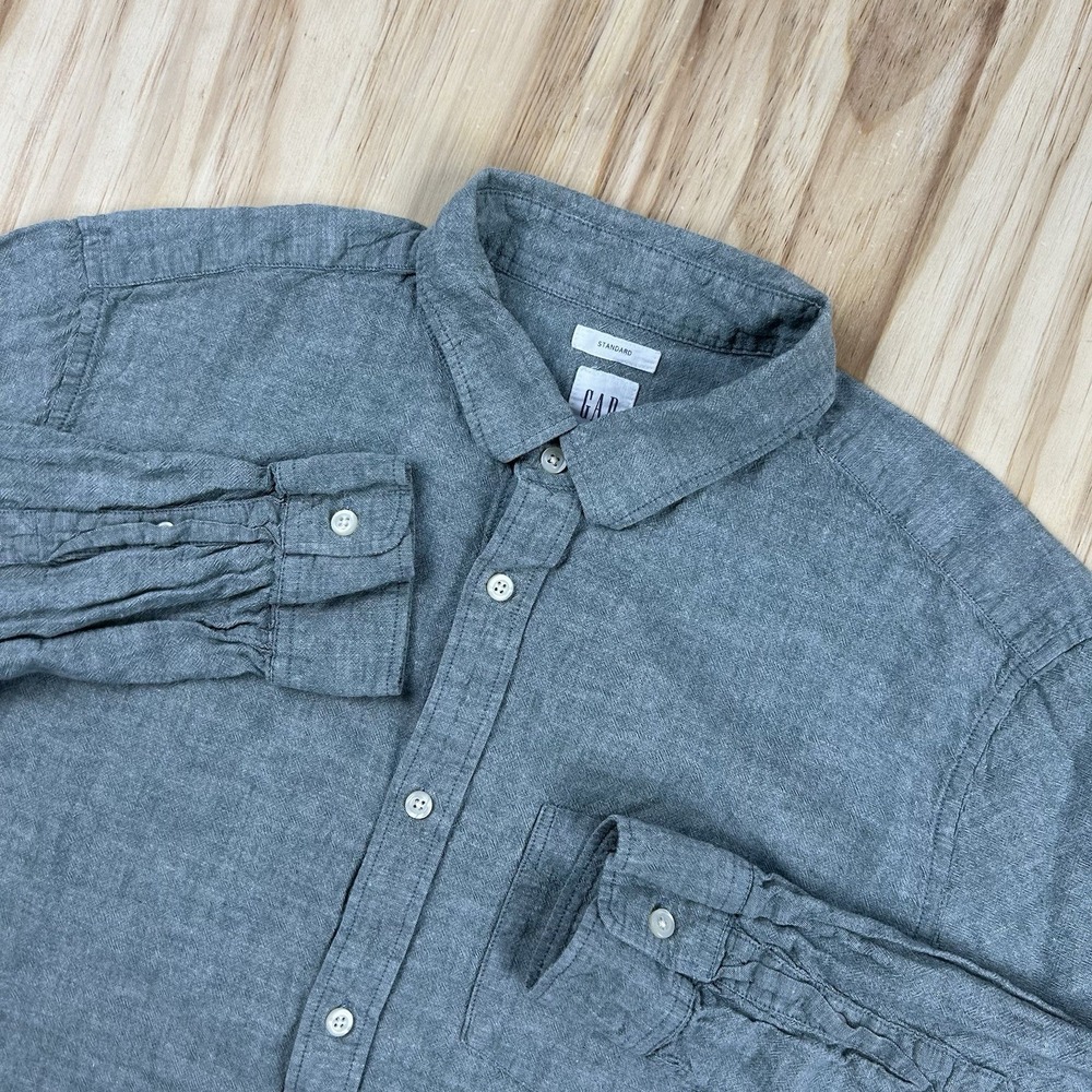 Gap Mens L Heather Green Linen Blend Standard Fit Long Sleeve Button Up Shirt